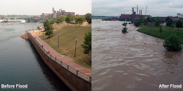 Before and After picture of the Chattahoochee River from the 2005 flood